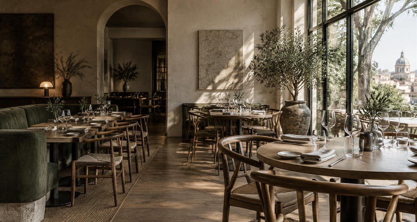 Sunlight falling across a thoughtfully set restaurant dining room